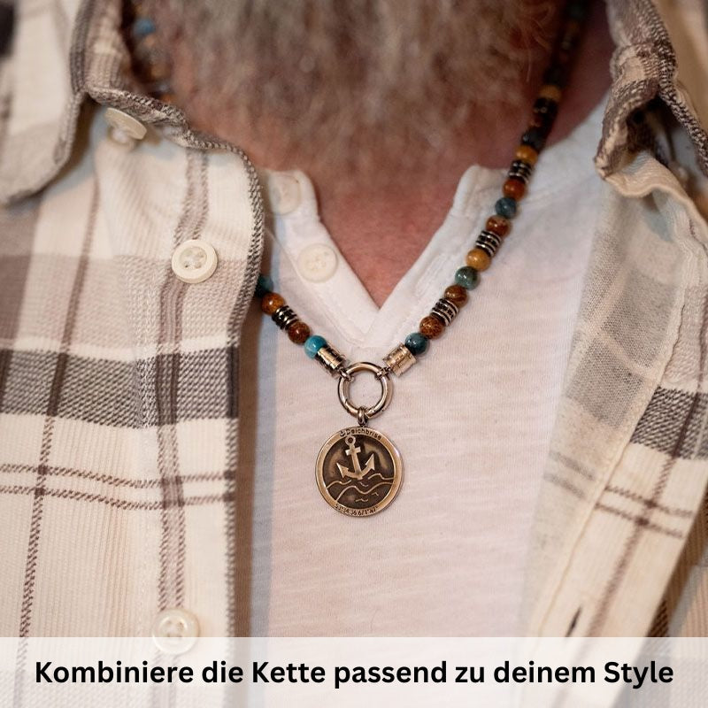 Kette Cala Mendia mit Picture Jasper, Apaptit und Edelstahl-Beads (mit Rund-Karabiner)
