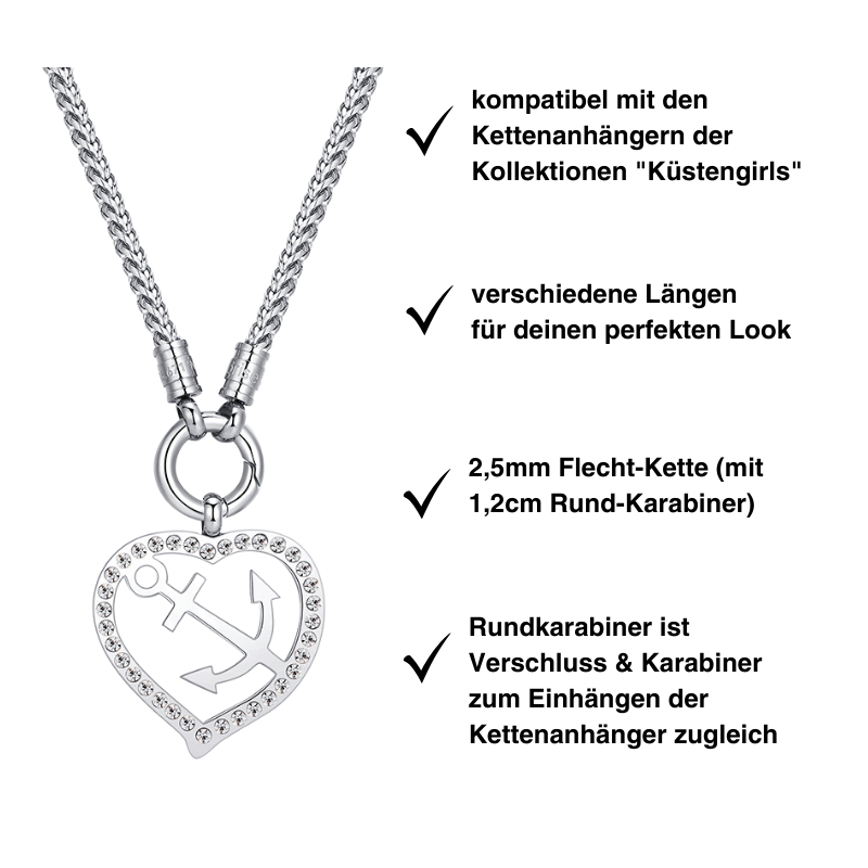 Kette Dünengeflecht 2,5mm (mit Rund-Karabiner) aus Edelstahl