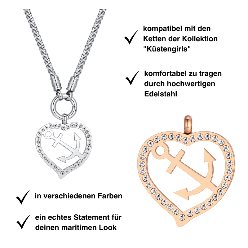 Kettenanhänger Ankerliebe (groß) aus Edelstahl mit Steinen