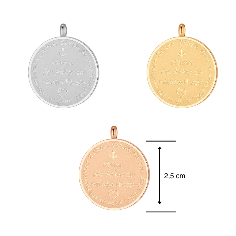 Kette mit Anhänger "Mama der Anker zu meinem Herzen" (mit Rund-Karabiner) aus Edelstahl