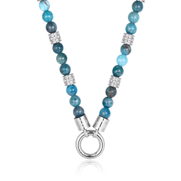 Kette Ocean Line (6mm) mit blauem Apatit & Edelstahl-Beads (mit Rund-Karabiner)