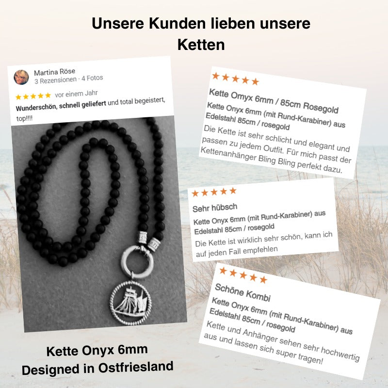 Kette Onyx 6mm (mit Rund-Karabiner) aus Edelstahl