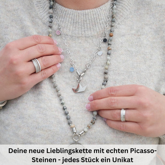 Kette Picasso 6mm (mit Rund-Karabiner) aus Edelstahl & Picasso-Beads