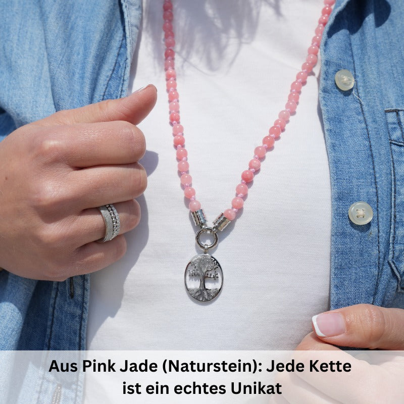 Kette Pink Jade 6mm (mit Rund-Karabiner) aus Edelstahl & Pink-Jade-Beads