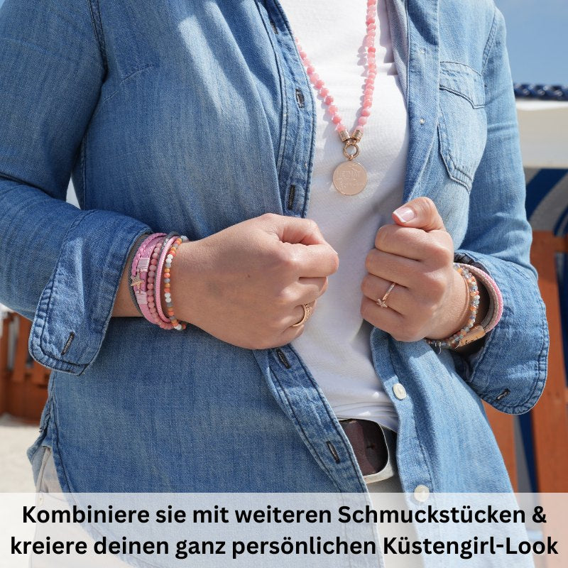Kette Pink Jade 6mm (mit Rund-Karabiner) aus Edelstahl & Pink-Jade-Beads
