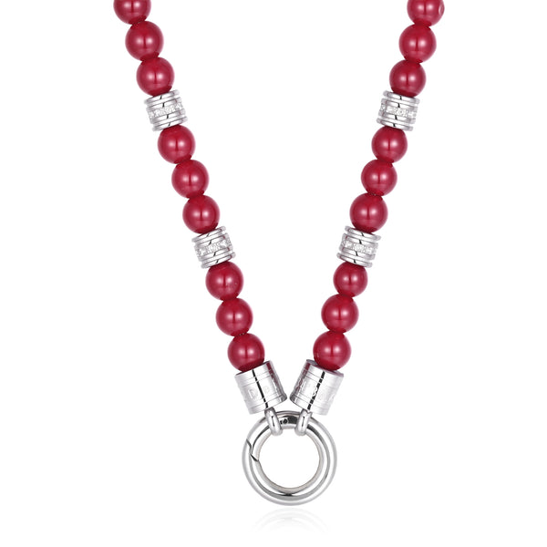 Kette Red Bay (6mm) mit Roter Jade und Edelstahl-Beads (mit Rund-Karabiner)