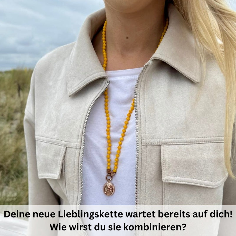 Kette Sommergelb 6mm (mit Rund-Karabiner) aus Edelstahl & Glasperlen