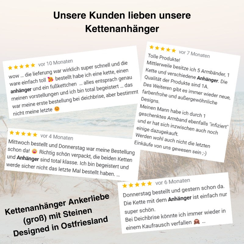 Kettenanhänger Ankerliebe (groß) aus Edelstahl mit Steinen