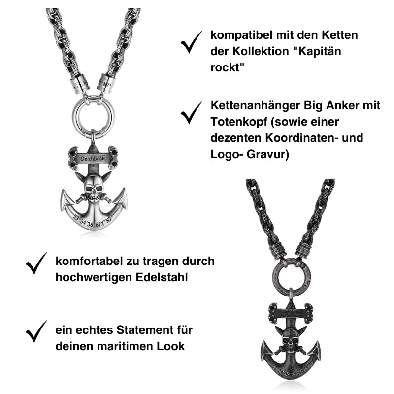 Kettenanhänger Big Anker mit Totenkopf aus Edelstahl