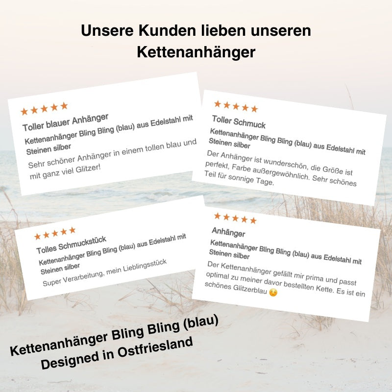 Kettenanhänger Bling Bling (blau) aus Edelstahl mit Steinen