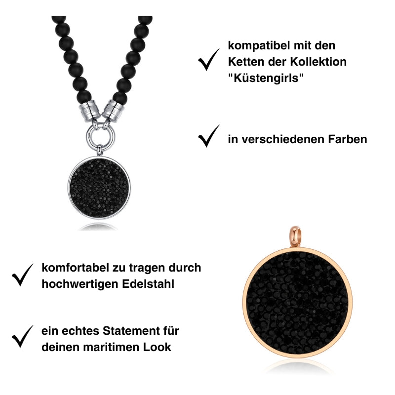 Kettenanhänger Bling Bling (schwarz) aus Edelstahl mit Steinen