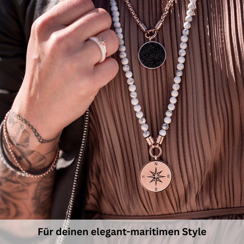 Kettenanhänger Kompass (groß) aus Edelstahl mit Stein