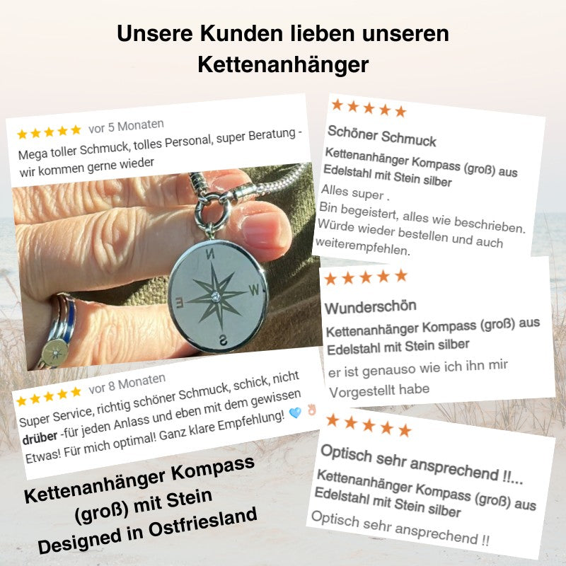Kettenanhänger Kompass (groß) aus Edelstahl mit Stein