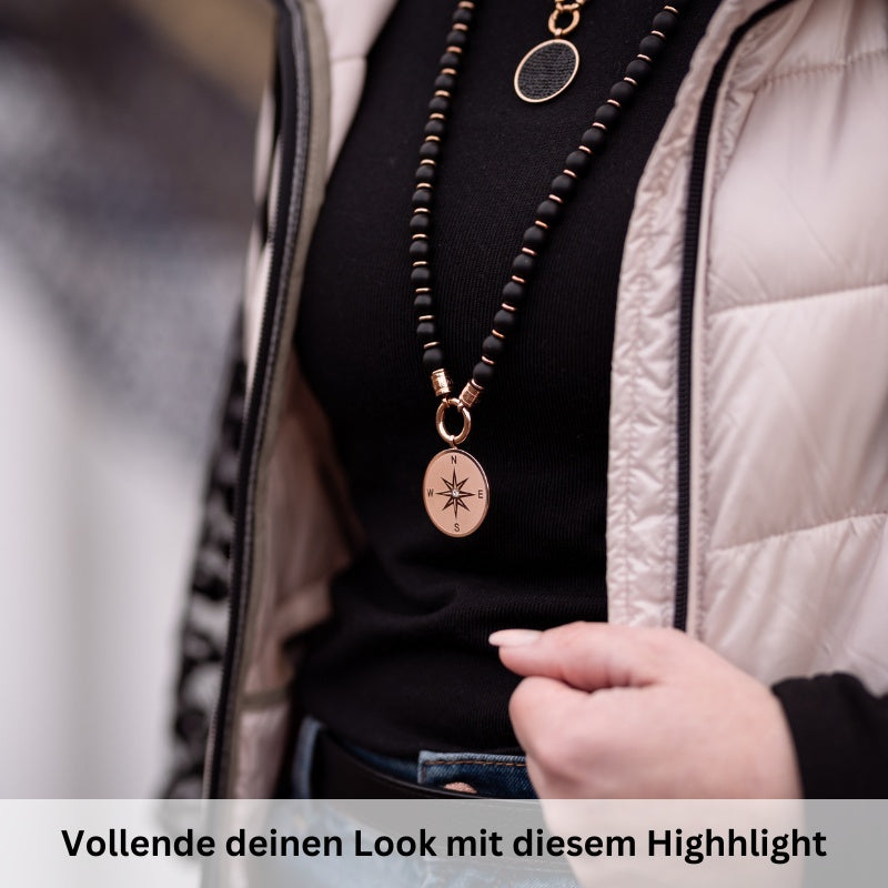 Kettenanhänger Kompass (groß) aus Edelstahl mit Stein