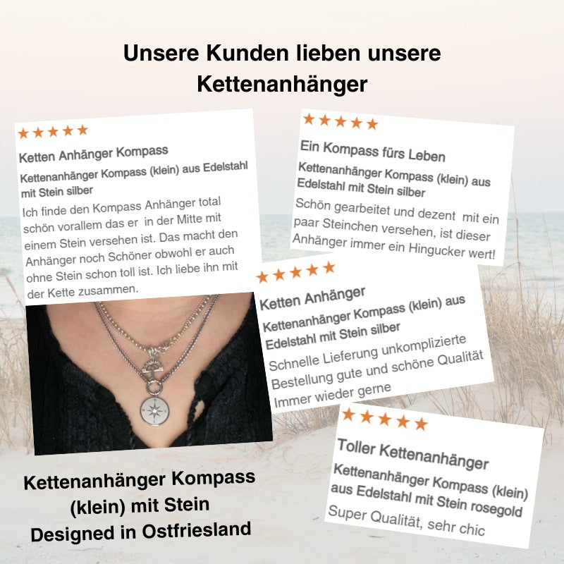 Kettenanhänger Kompass (klein) aus Edelstahl mit Stein