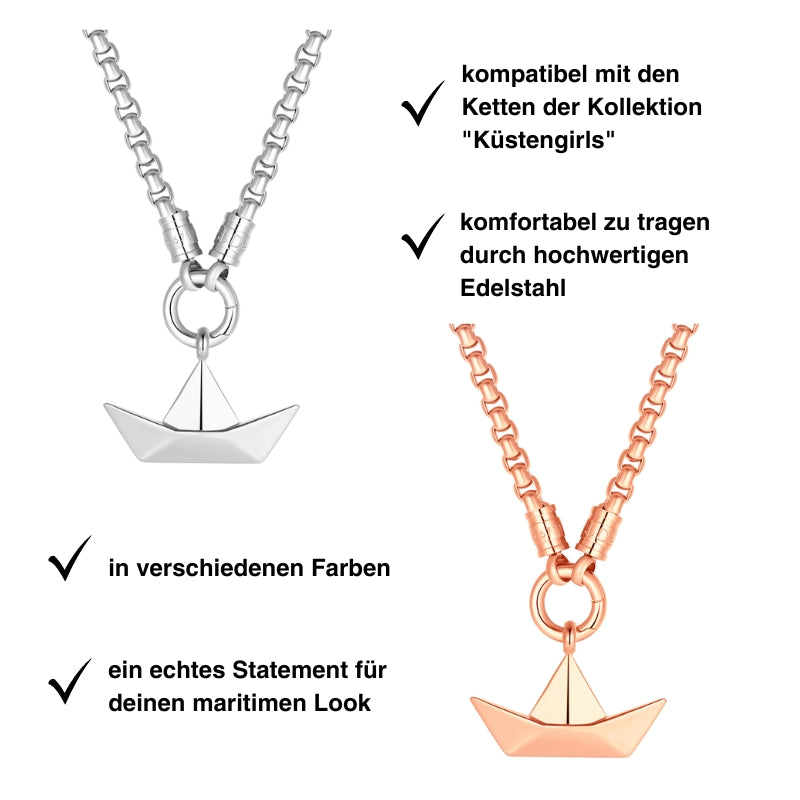 Kettenanhänger Papierschiffchen (groß) aus Edelstahl