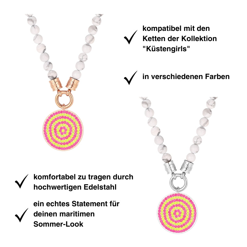 Kettenanhänger Bling Bling (Neongelb-Pink) aus Edelstahl mit Steinen