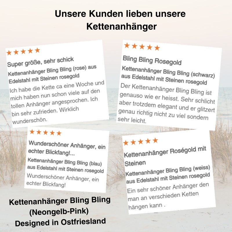 Kettenanhänger Bling Bling (Neongelb-Pink) aus Edelstahl mit Steinen