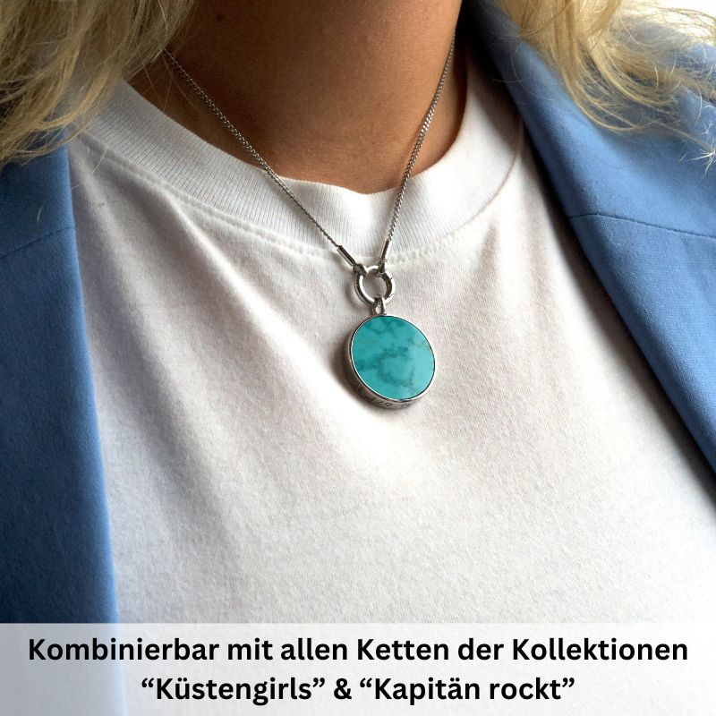 Kettenanhänger Blue Playa aus Edelstahl & Turquoise (beidseitig tragbar)
