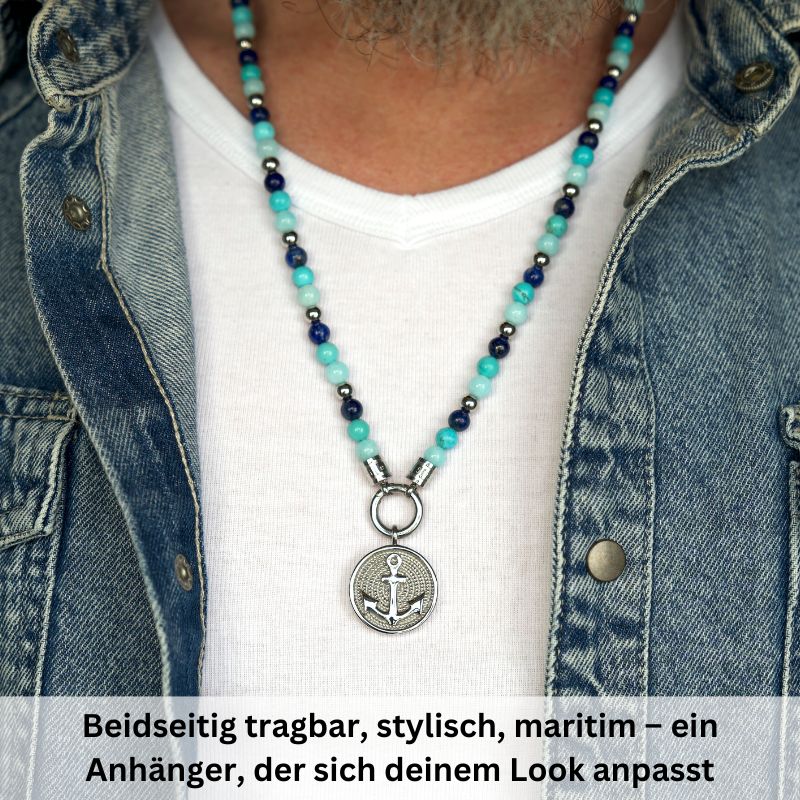Kettenanhänger Blue Playa aus Edelstahl & Turquoise (beidseitig tragbar)