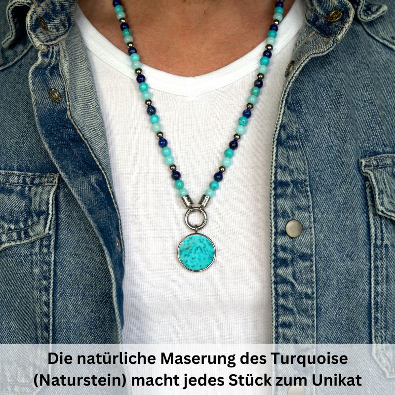 Kettenanhänger Blue Playa aus Edelstahl & Turquoise (beidseitig tragbar)