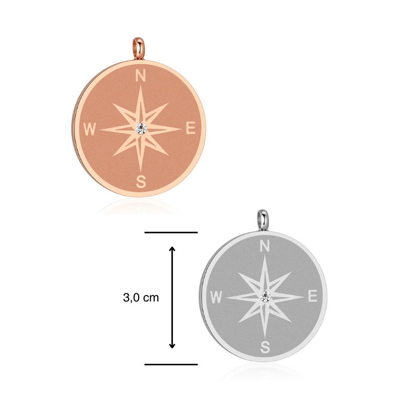 Kettenanhänger Kompass (groß) aus Edelstahl mit Stein