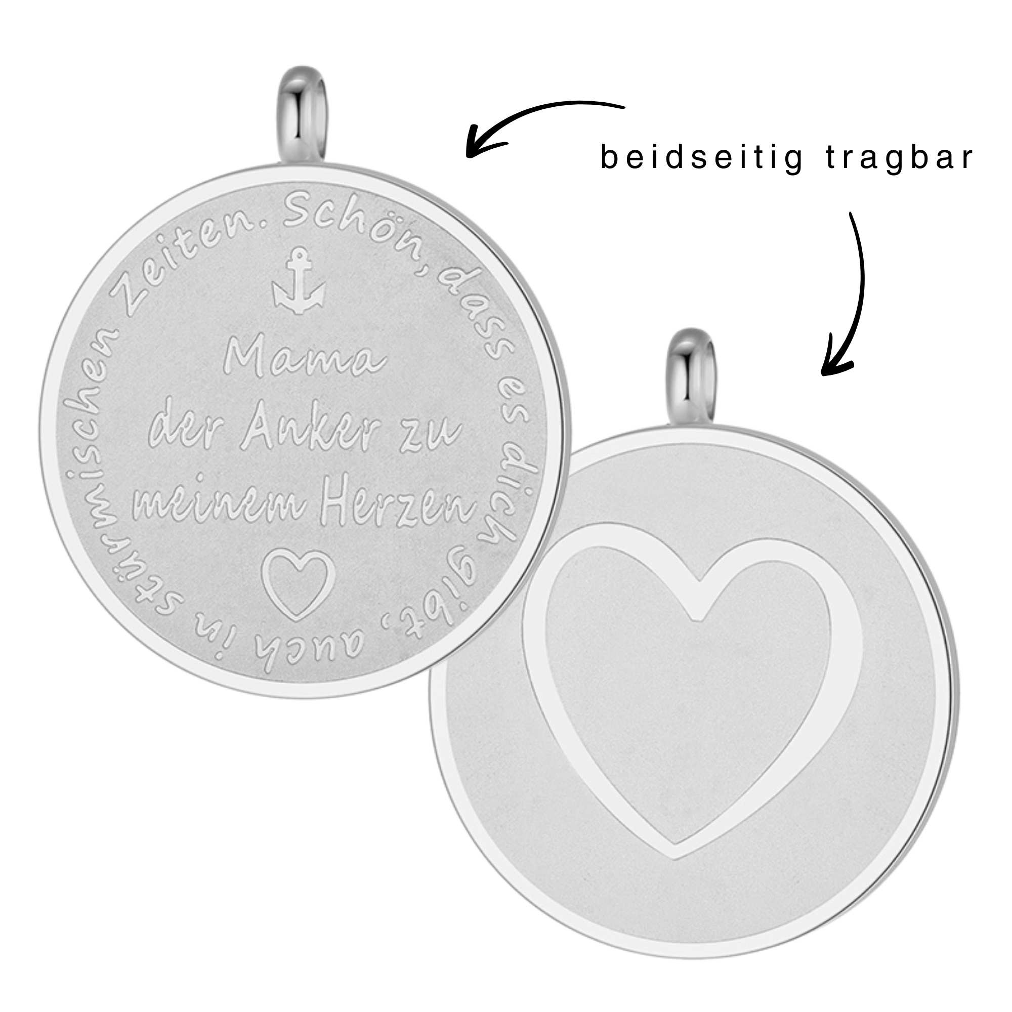 Kette mit Anhänger "Mama der Anker zu meinem Herzen" (mit Rund-Karabiner) aus Edelstahl