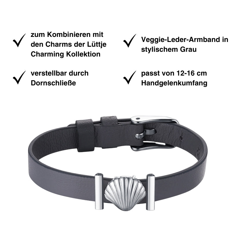 Kids-Armband Veggie-Leder grau (Lüttje-Charming)