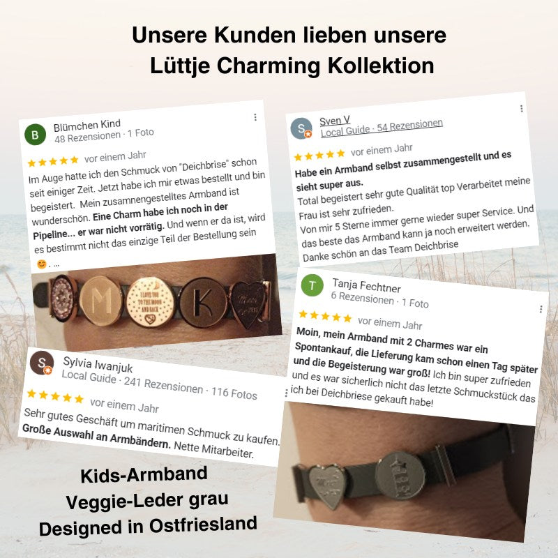 Kids-Armband Veggie-Leder grau (Lüttje-Charming)