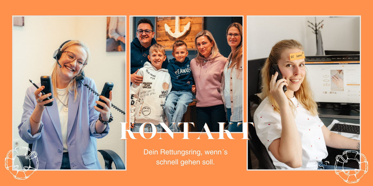 Kontakt-Grafik mit dem Deichbrise-Team im Laden und dem Kundenservice am Telefon