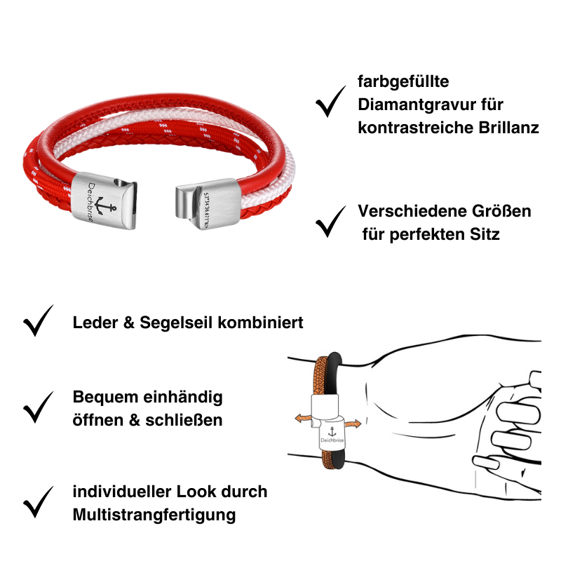 Leder & Segelseil Armband Grenzenlos (Multistrang)