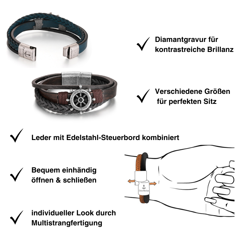 Leder Armband Steuermann (Multistrang) mit Steuerrad