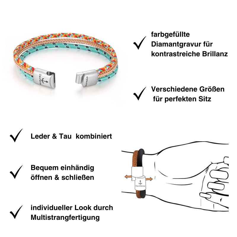 Leder & Segeltau Armband Boho Sun (Multistrang)
