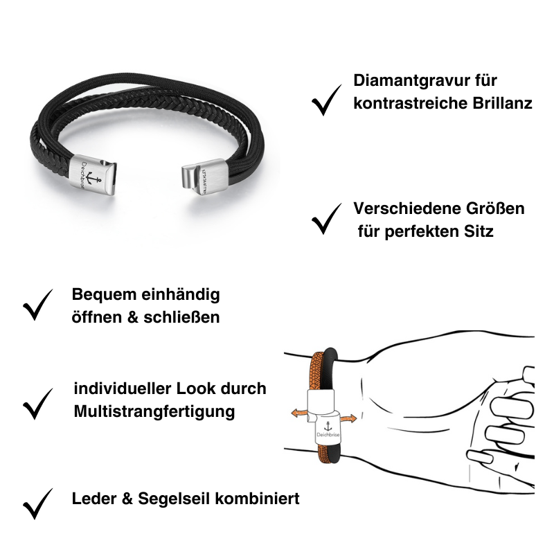 Leder & Segeltau Armband Small Rocky (Multistrang)