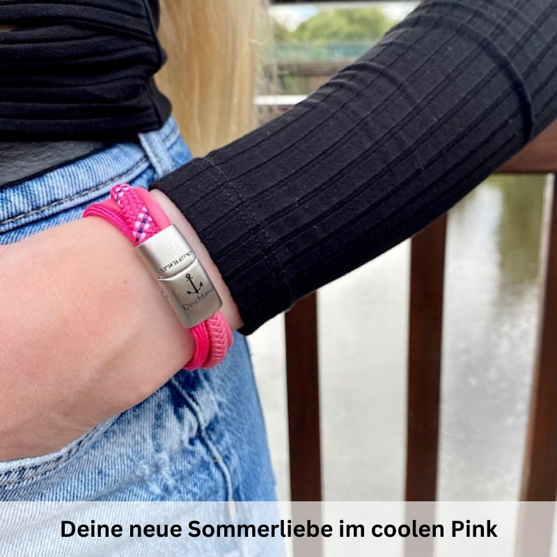 Leder & Segeltau Armband Ultra Pink (Multistrang)