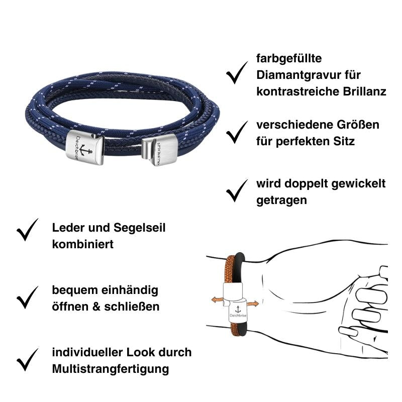 Leder & Segeltau Armband Doppelte Windstärke (doppelt) (Multistrang)