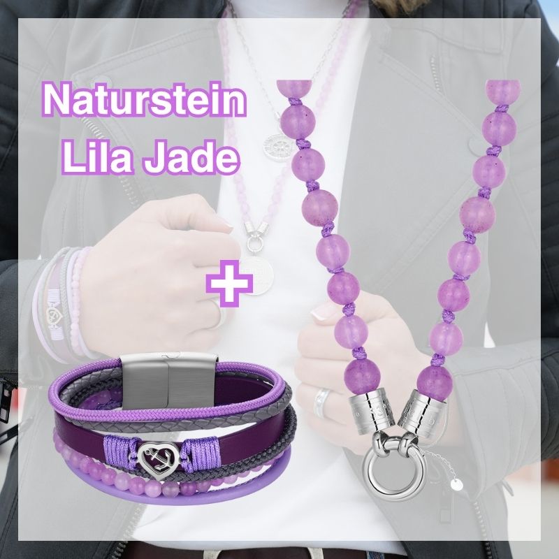 Schmuckset "Lila Jade" - Kette (75cm) mit Armband