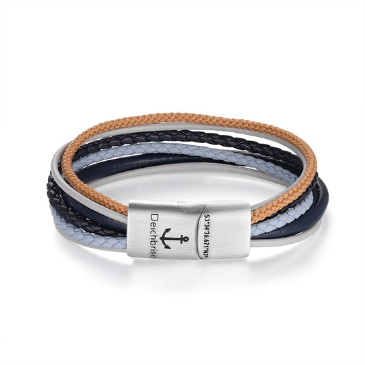 Segelseil und Leder Armband Meereswellen 2 (Multistrang)