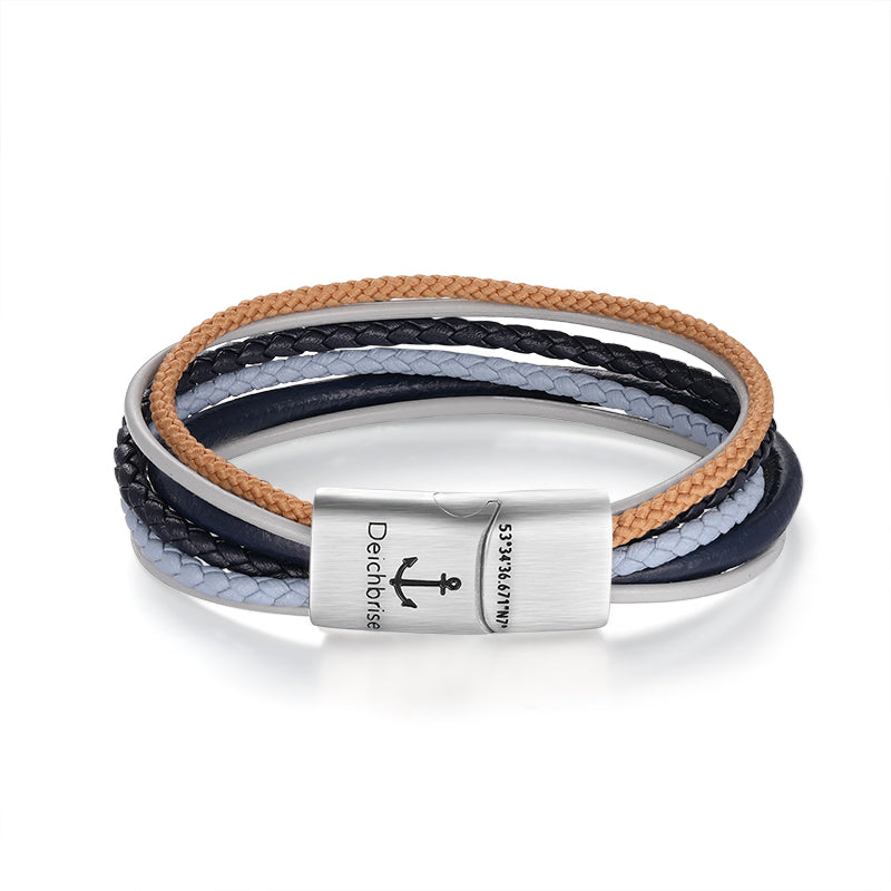 Segelseil und Leder Armband Meereswellen 2 (Multistrang)