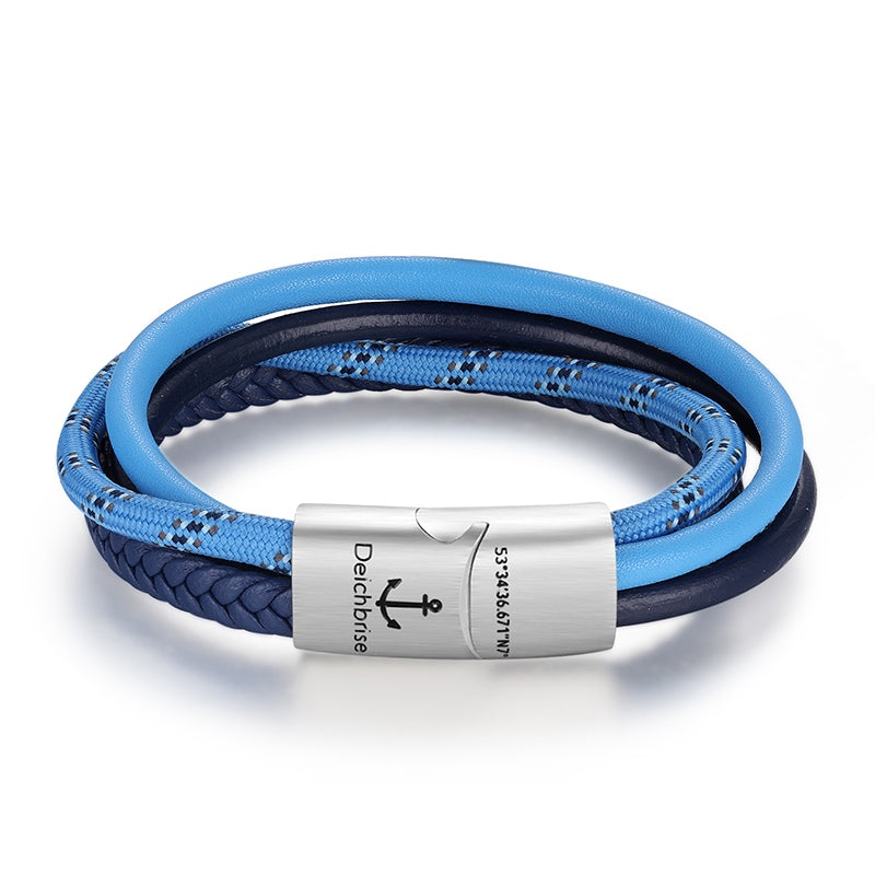 Leder & Segeltau Armband Meeresblau (Multistrang)