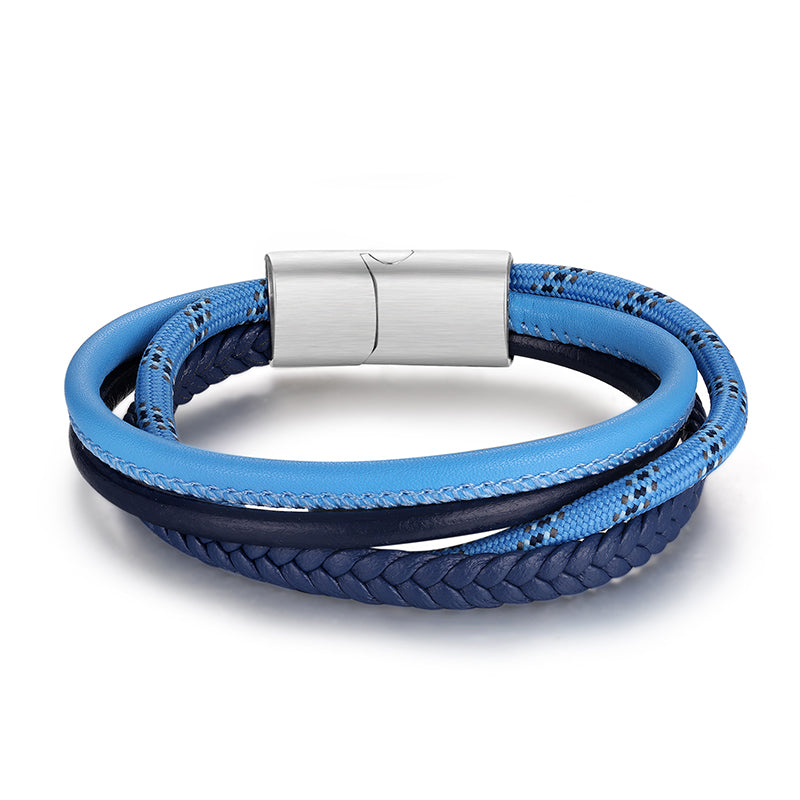Leder & Segeltau Armband Meeresblau (Multistrang)