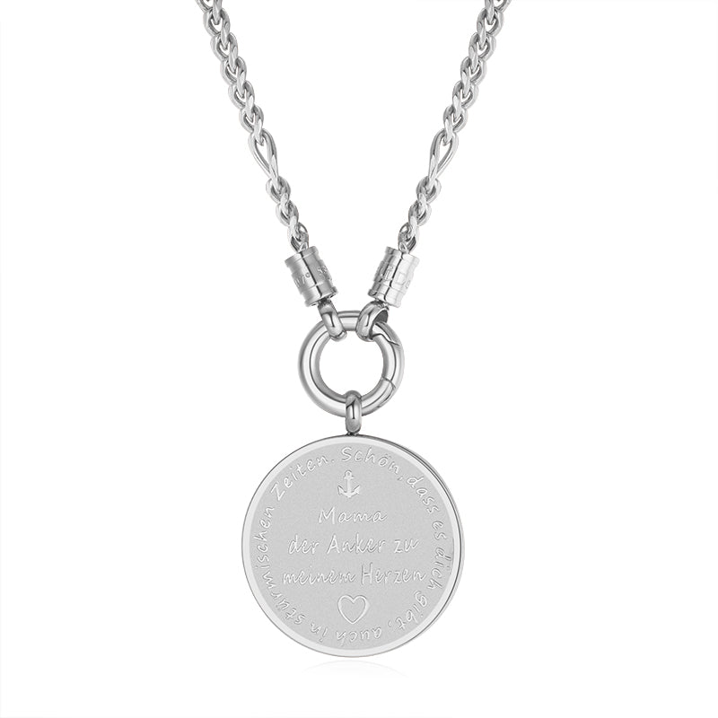 Kette mit Anhänger "Mama der Anker zu meinem Herzen" (mit Rund-Karabiner) aus Edelstahl