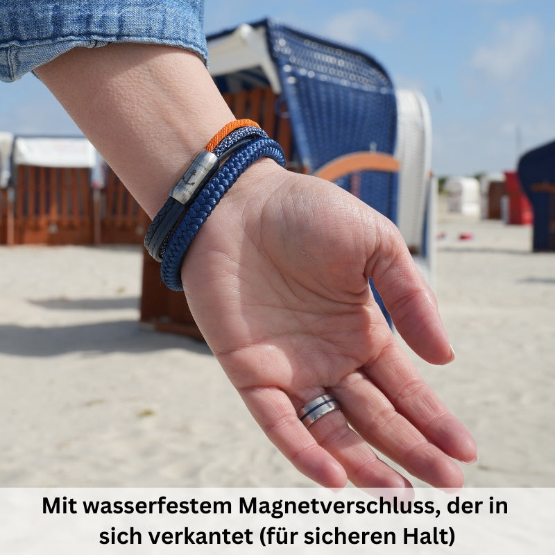 Multistrang Armband Blue Sun (Segelseil & Fibre Leder) (Veggie)