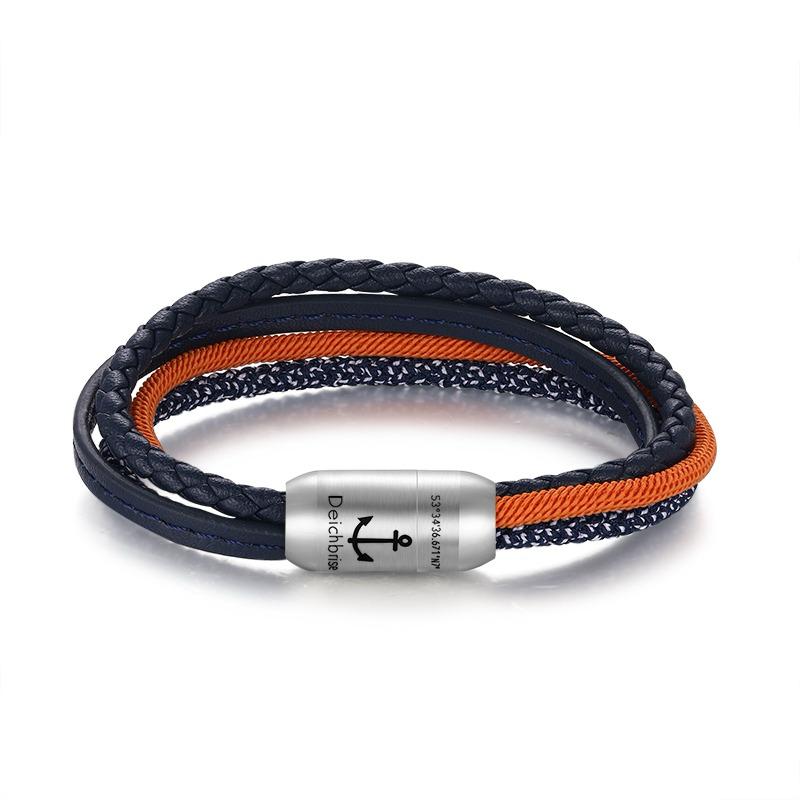 Multistrang Armband Blue Sun (Segelseil & Fibre Leder) (Veggie)