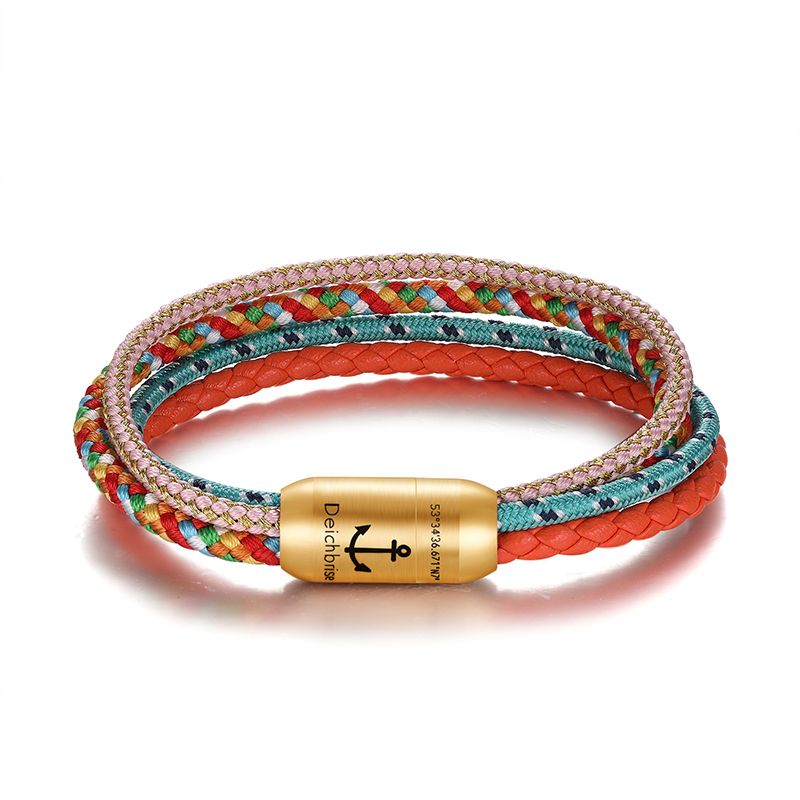 Multistrang Armband Boho Summer (Segelseil & Fibre Leder) (Veggie)