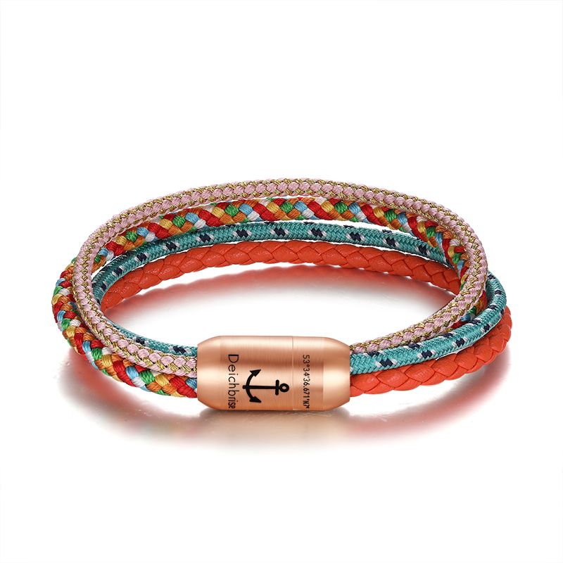 Multistrang Armband Boho Summer (Segelseil & Fibre Leder) (Veggie)