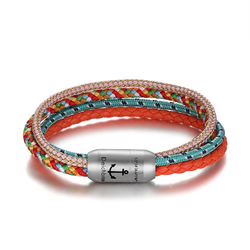 Multistrang Armband Boho Summer (Segelseil & Fibre Leder) (Veggie)