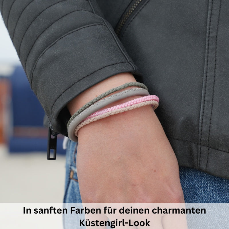 Multistrang Armband Küstenliebe (Segelseil & Fibre Leder) (Veggie)