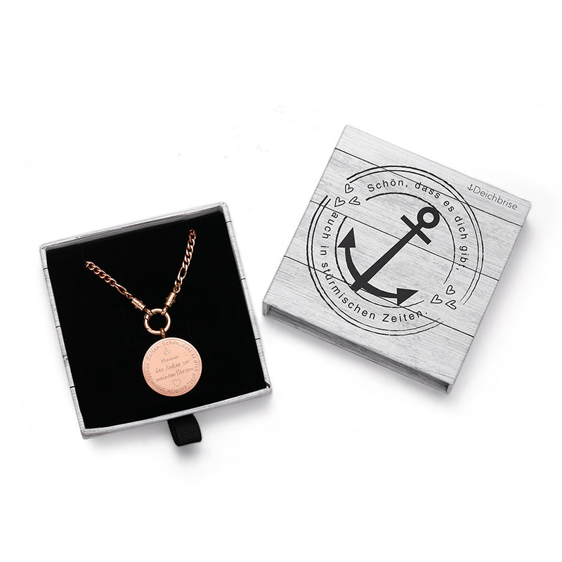 Kette mit Anhänger "Mama der Anker zu meinem Herzen" (mit Rund-Karabiner) aus Edelstahl