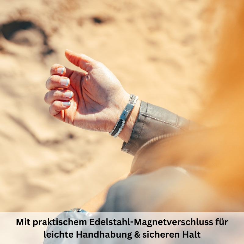 Armband Weisse Düne (Multistrang) Edelstahl, Tau & White-Turquoise